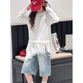 PAUL童装 2026儿童打底上衣潮 新款 不规则蕾丝下摆女童长袖 T恤春装