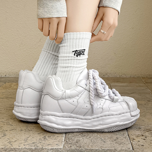 黑武士贝壳头7cm厚底隐形内增高溶解板鞋 男女小众国潮小个子男鞋