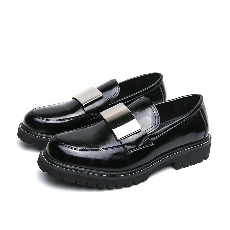 高端英伦商务休闲皮鞋男士亮皮一脚蹬乐福鞋真皮透气厚底正装男鞋