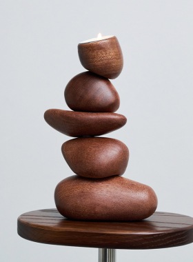 莫语 创意烛台摆件 原创设计木质磁吸装饰中古复古风客厅玄关礼品