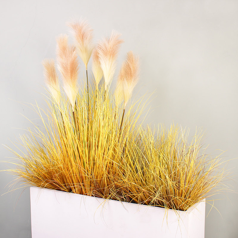 仿真芦苇造景黄色芦苇草仿真绿植假花摆设花箱隔断秋色蒲苇草布置
