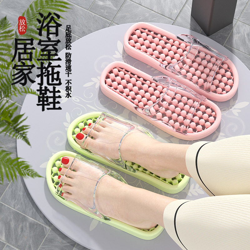 透明果冻水晶拖鞋女夏防滑公主浴室洗澡厚底漏水镂空凉拖穴位按摩