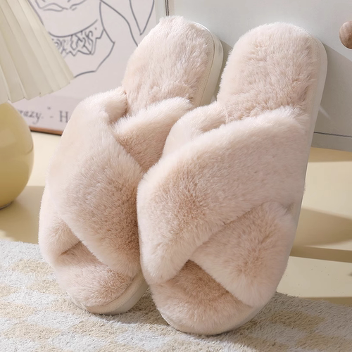 秋冬新款交叉毛棉拖鞋女居家室内