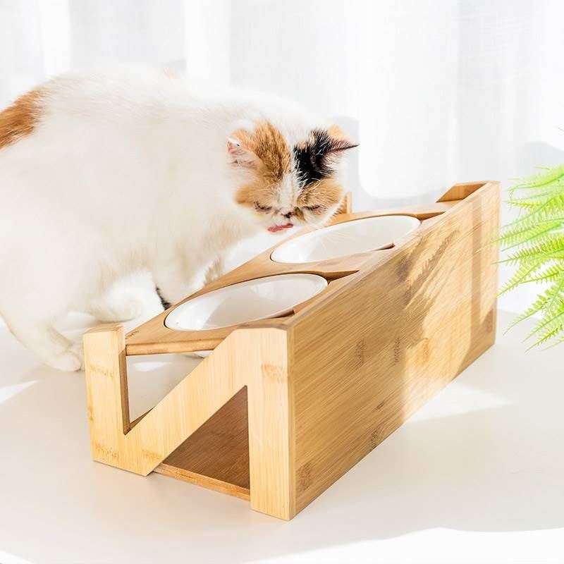 可调节宠物碗猫咪狗用品双碗宠物餐桌猫餐桌猫用品实木猫碗 宠物/宠物食品及用品 猫狗碗/慢食碗 原图主图