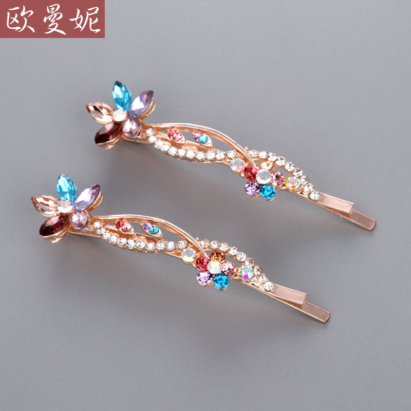 ins闪钻一字刘海少女网侧边发夹