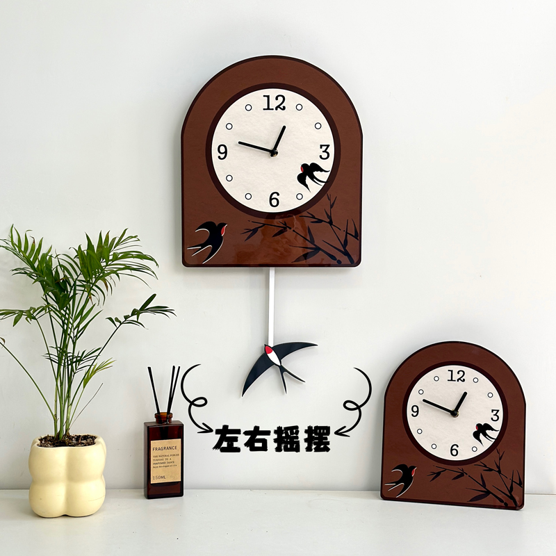 佳浩木中古风客厅摇摆静音钟表
