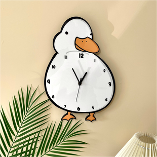 可爱鸭子静音挂墙钟表幼儿园客厅店铺装 卡通创意个性 饰挂钟时钟