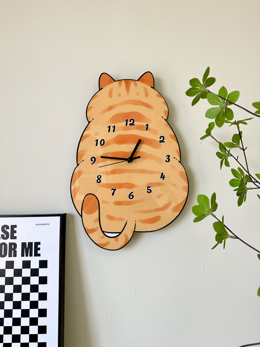 卡通创意胖橘猫创意装饰挂墙钟表客厅幼儿园猫咖静音时钟挂钟饰