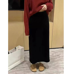 26000 金丝绒气质松紧腰直筒后开叉半身裙长裙女 夏央2025秋季 新款