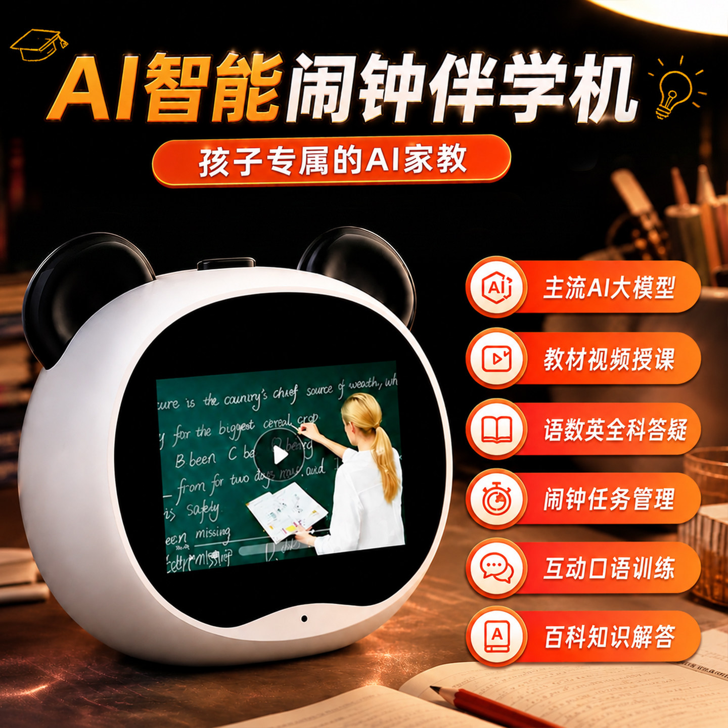 儿童智能ai学习机器人闹钟小学生专用2026新款语音英语故事机礼物