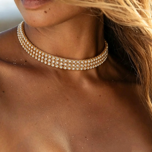  满钻多层金色颈链轻奢宴会choker necklace 女士镶钻锁骨链