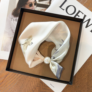 饰小领巾丝带 真丝锁骨项链丝巾100%桑蚕丝珍珠磁扣装 时尚 百搭新款