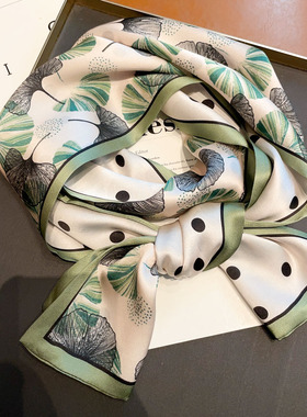 百搭绿色真丝丝巾春秋洋气时尚小长条女100%桑蚕丝发带丝绸小领巾