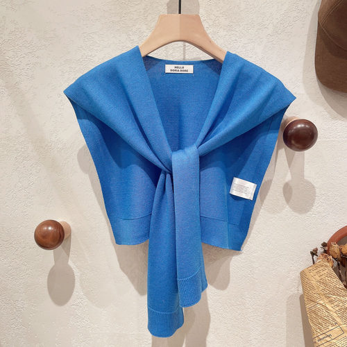 纯色羊毛混纺披肩坎肩打结搭肩