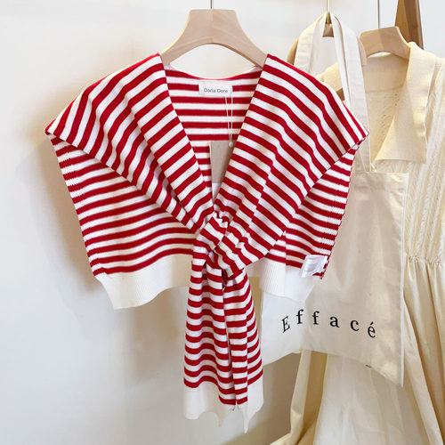 春秋针织小披肩交叉条纹