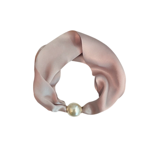 纯色大珍珠磁吸扣真丝丝巾女锁骨链围巾100%桑蚕丝春夏季装饰领巾