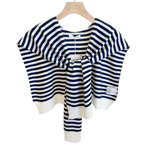 羊毛混纺交叉条纹针织小披肩女外搭保暖坎肩春秋假领子空调房搭肩