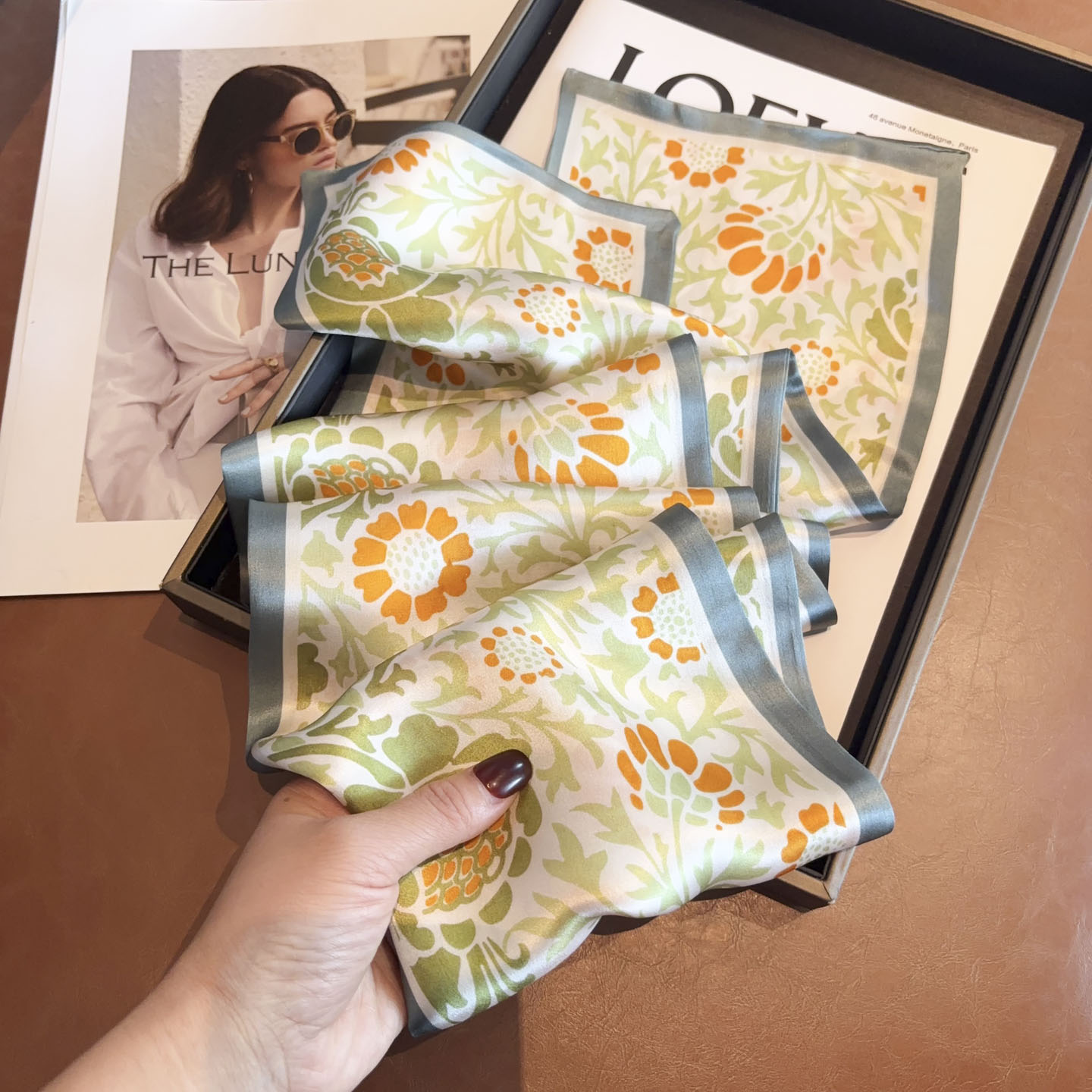 绿色真丝丝巾小长条女百搭100%桑蚕丝发带小丝巾时尚小领巾配衬衫