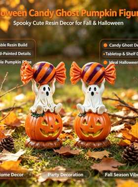 Halloween Ghost‑pumpkin Resin‑desktop Statue 幽灵南瓜摆件