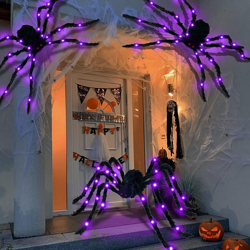 Halloween glowing plush spider decoration prop万圣节发光蜘蛛
