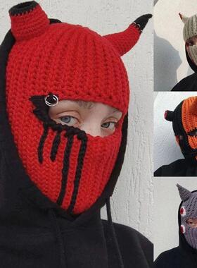 Bull horn hat Halloween funny face mask头套帽万圣节搞怪面罩