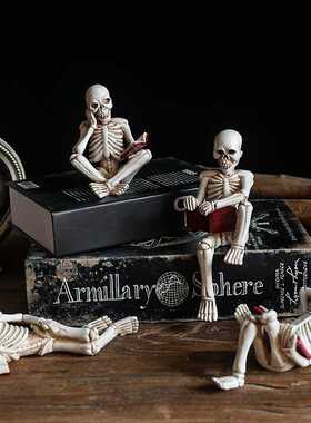 HalloweenSkeleton‑reading‑book Resin‑ornament骷髅看书摆件
