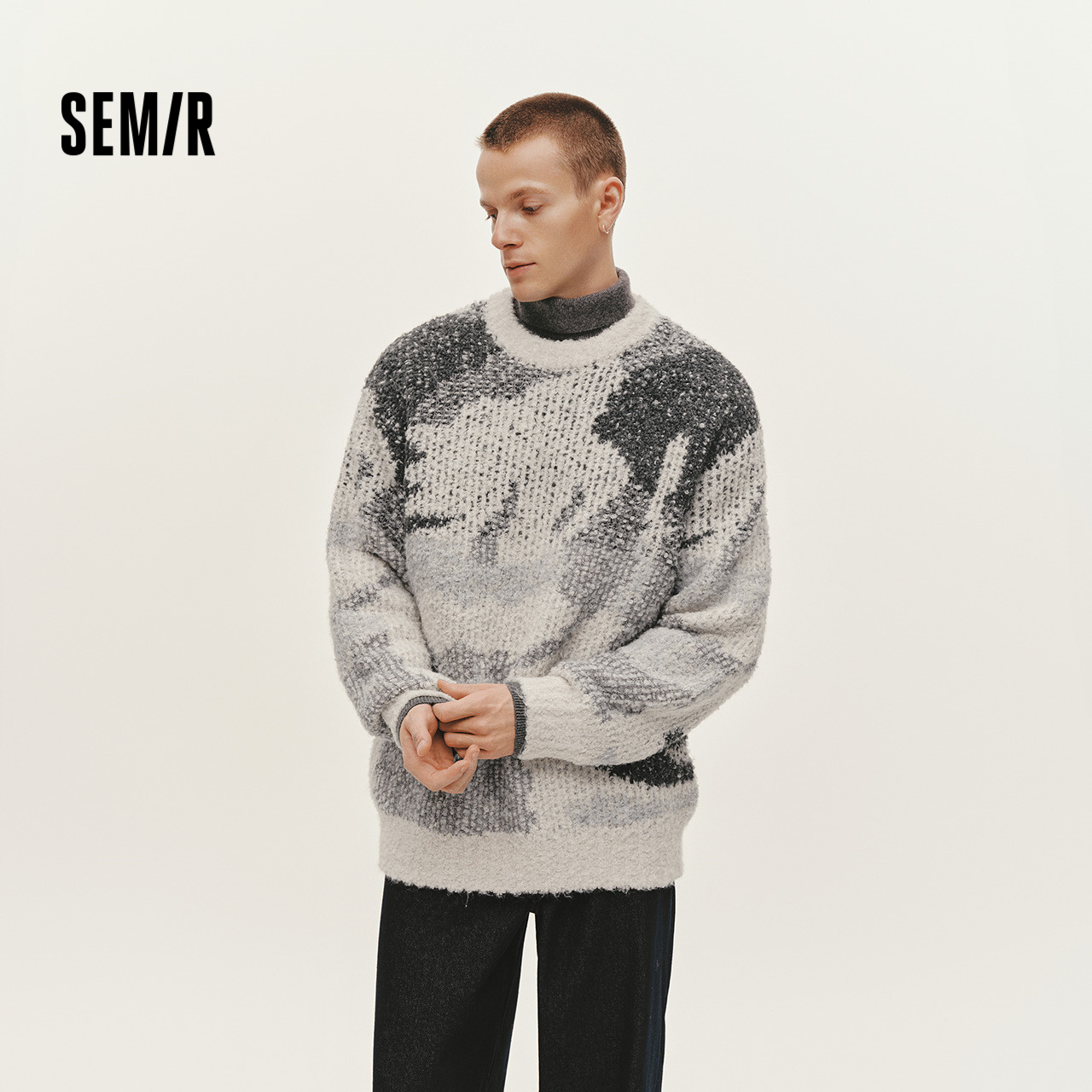 森马针织衫艺术感迷彩提花毛衫男