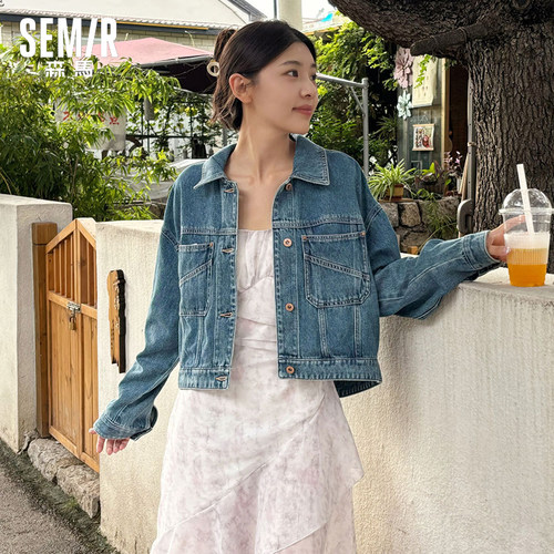 森马牛仔外套女宽松做旧工装风