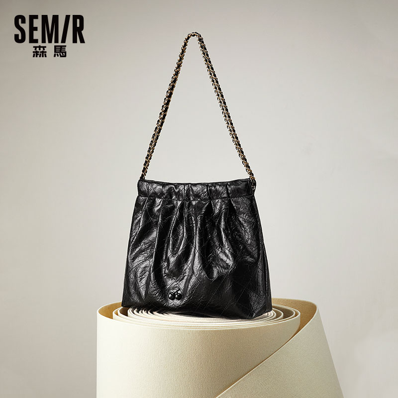 森马包包单肩包女2025新款设计感褶皱菱格链条包优雅大容量手提包