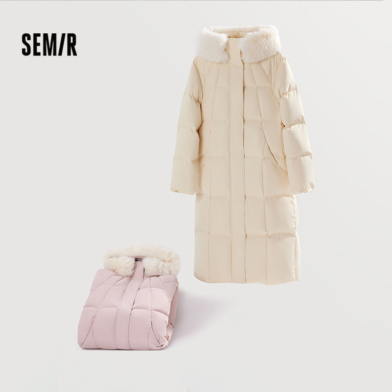 森马羽绒服女士长款宽松防水防风2025冬季新款毛领连帽纯色厚外套