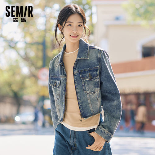 森马牛仔外套女春季短款夹克
