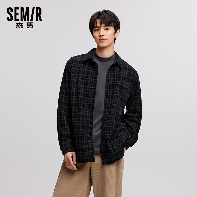 森马外套肌理感灯芯绒长袖衬衫男