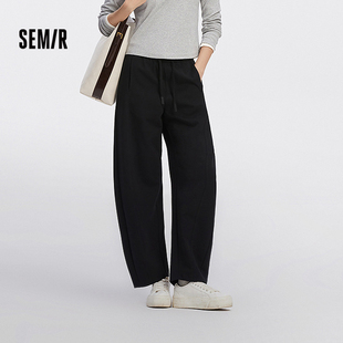 商场同款 秋宽松撞色长裤 森马休闲裤 2025新款 女分割弯刀裤 森柔棉