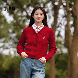 [商场同款]森马迪士尼联名针织衫女2025春季新款红色开衫短款毛衫