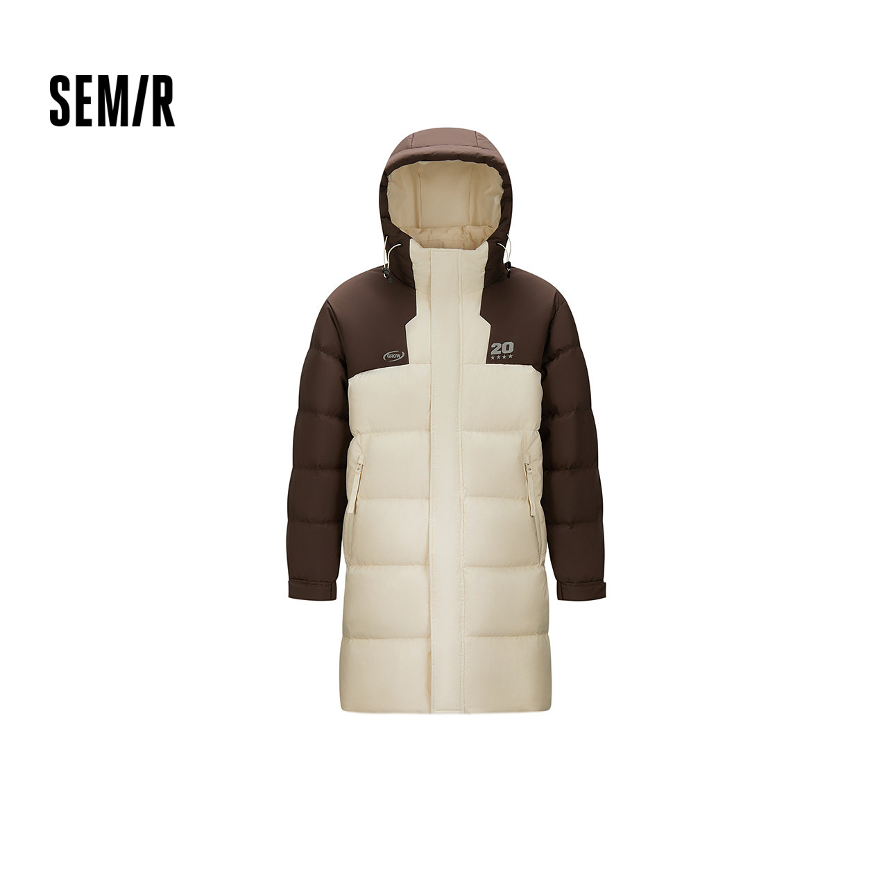 森马羽绒服男冬装80绒子中长款连帽外套宽松运动风拼色上衣时尚潮