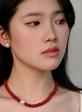 天然复古红玛瑙米扣miko天然珍珠