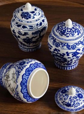 Chinese Ceramic Ginger Jar Decorative Flower Vase with Lid B