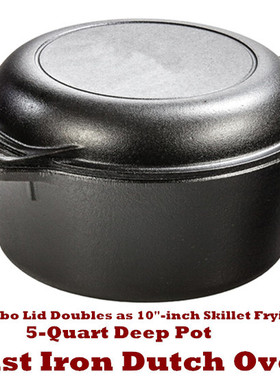 Cast Iron Dutch Oven Deep Pot Skillet Frying Pan Bread