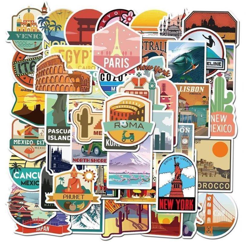 50PCS New Global Travel City Landscape Stickers Decal Vinyl