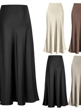 Fishtail Maxi Skirt Elegant Faux Silk Satin Skirts for Women