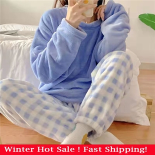 Ladies Pyjama Women Winter Flannel Pajama Set Fleece Pajamas