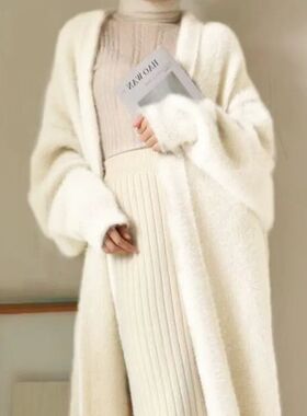 white Long Cardigan for women 2024 winter clothes Knitted fl
