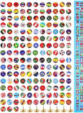 200 Pcs Tacks Flag Pushpin Pins Wooden Country Map Thumb