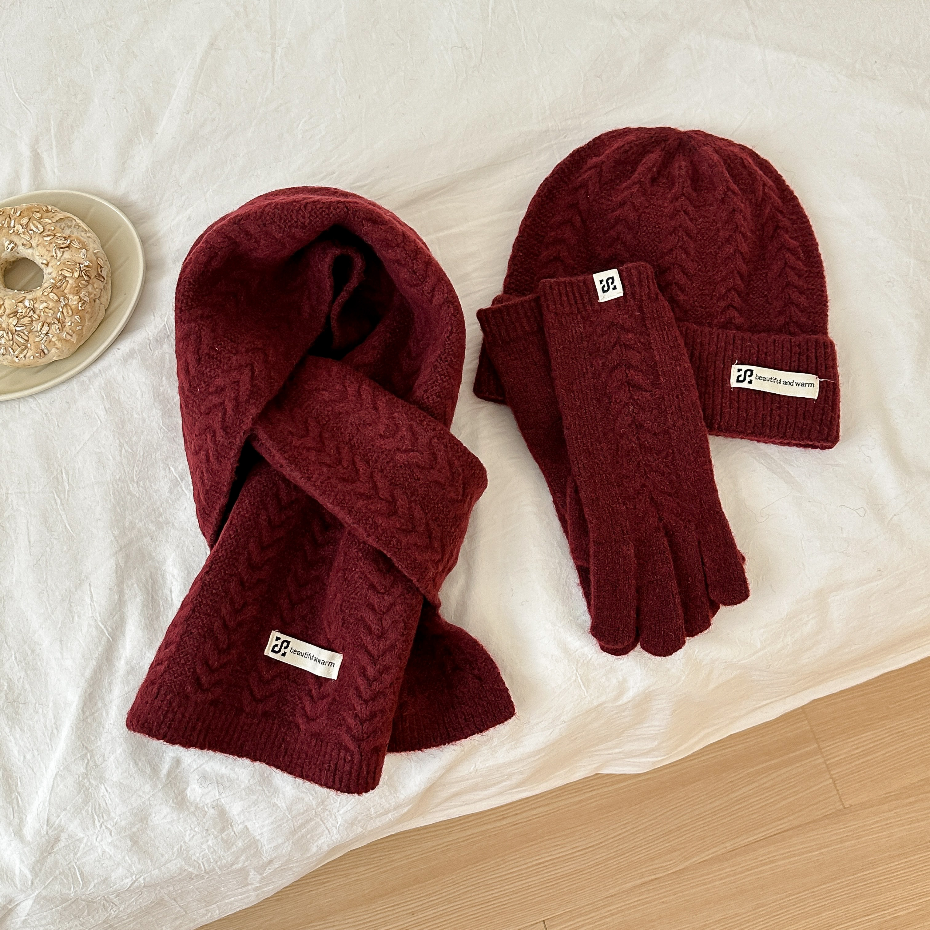 韩国代购东大门2025冬季新款韩版8字麻花针织围巾套装女保暖围脖