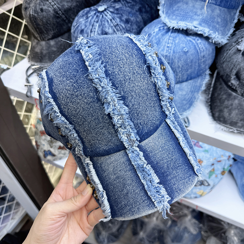 韩国代购东大门冬季新款水洗牛仔磨毛铆钉棒球帽女街头小众鸭舌帽