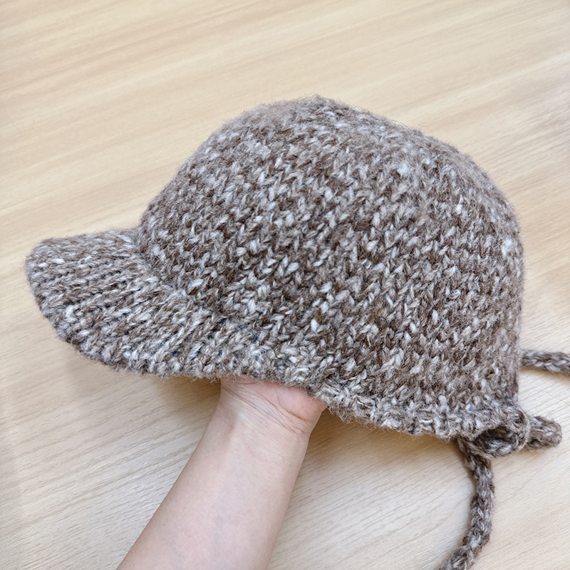 韩国代购东大门冬季新款蝴蝶结粗毛线针织棒球帽女保暖短檐鸭舌帽