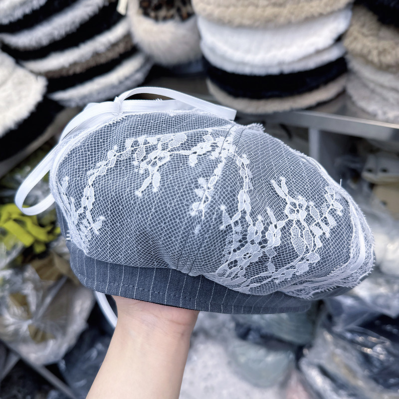 韩国代购网纱蕾丝贝雷帽