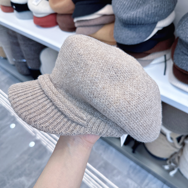 韩国代购手工针织羊毛毛线鸭舌帽