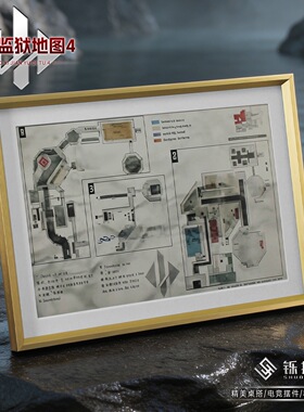 铄捷 三角洲游戏地图 潮汐监狱地图-4平面展示图桌面收藏相框摆件