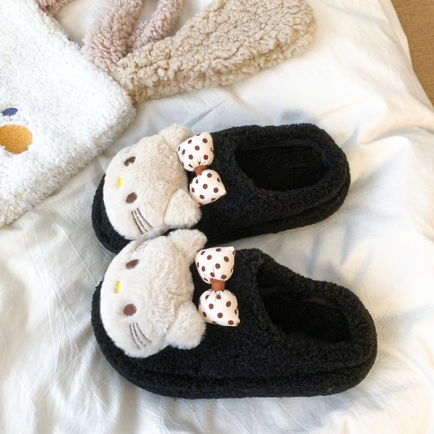 时尚可爱卡通猫咪布偶包头拖鞋女童2025冬季新款家居鞋毛毛棉拖鞋